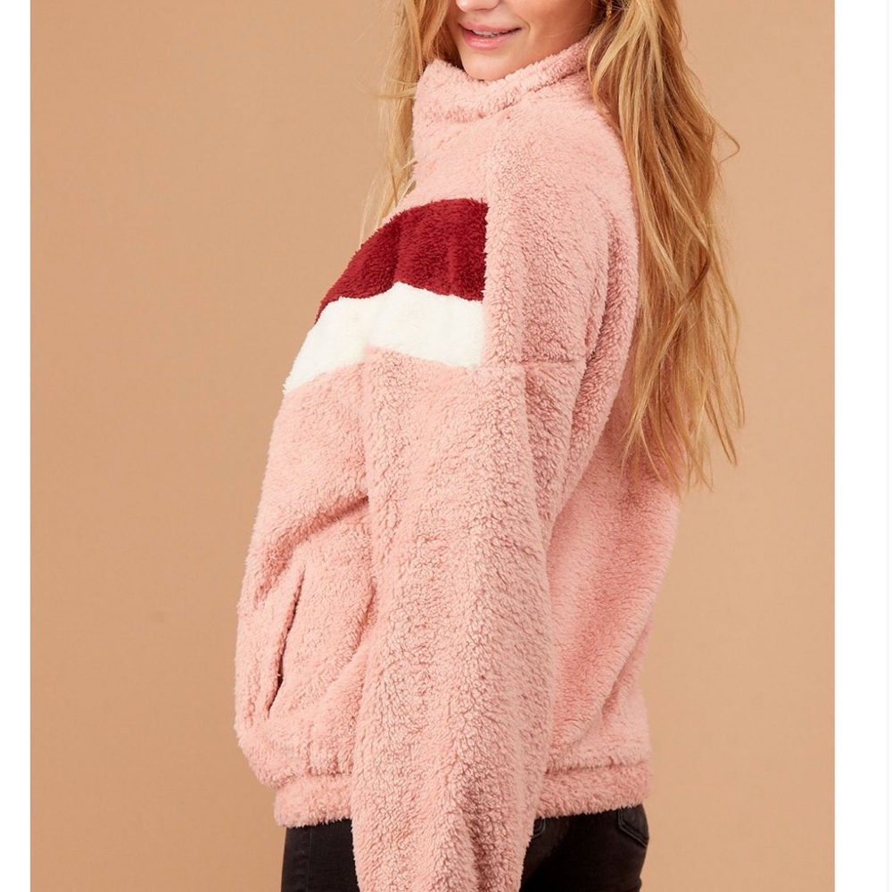 Mauve Sherpa Colorblock Half Zip Pullover - Picture 5 of 8